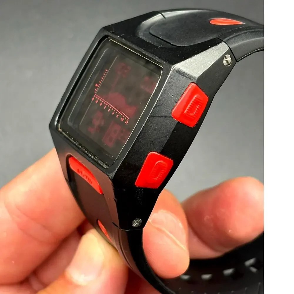 Nixon Lodown Digital Tide Surf Watch Black Red 100M Water Resistant